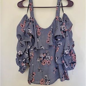 Large Floral Cold Shoulder Top
